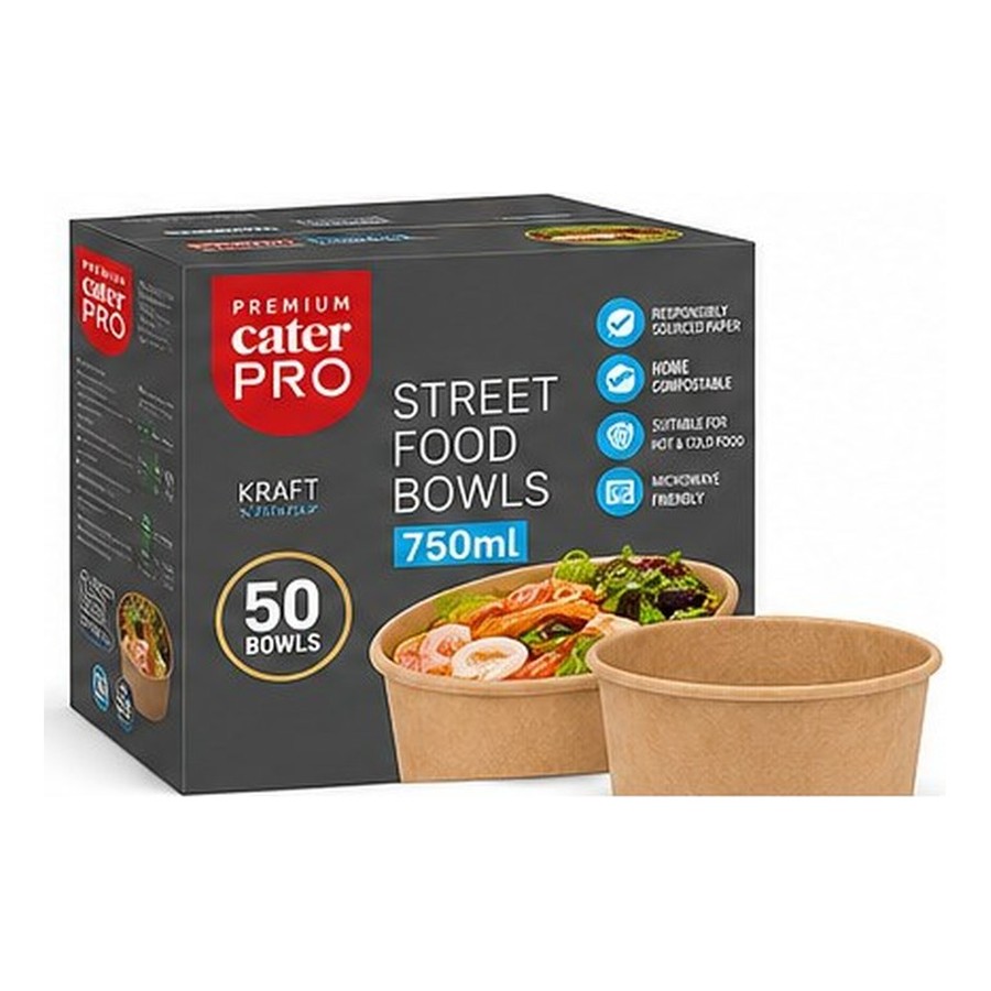 CaterPro Kraft Street Food Bowls 750ml — 50 x 6