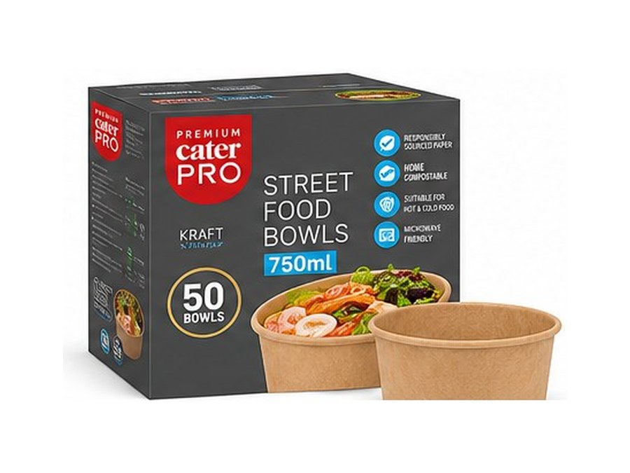 CaterPro Kraft Street Food Bowls 750ml — 50 x 6