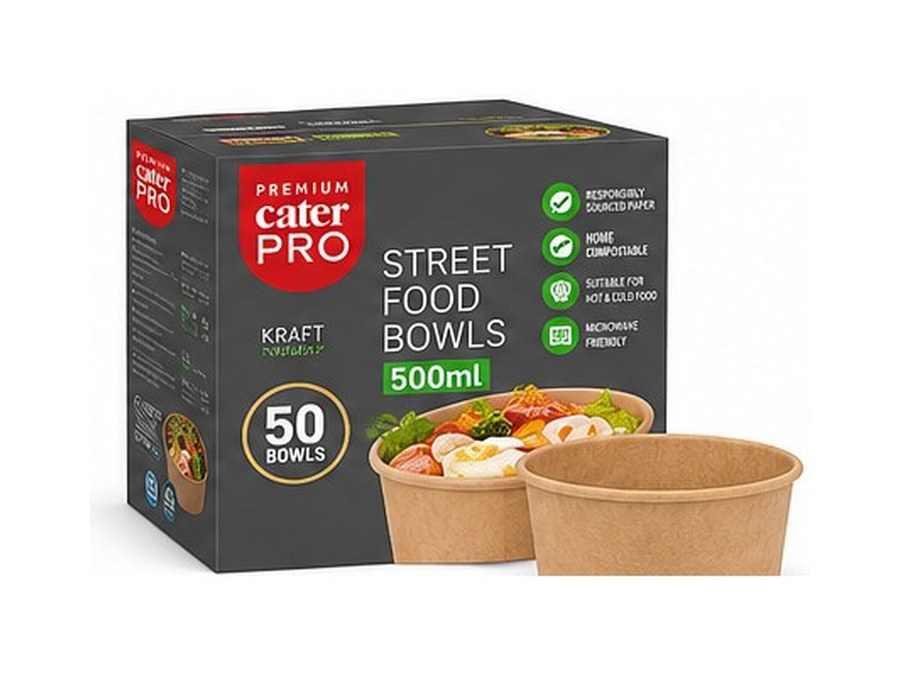 CaterPro Kraft Street Food Bowls 500ml — 50 x 6